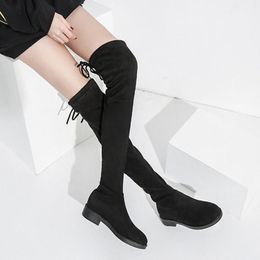 Boots Over-the-knee Women's Lace-up Stretch 2022 Autumn Winter Suede High-heeled Long-tube Fashion Platform Female Large Size 40