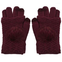 Finger Knitted Touch Screen Gloves Thicken And Warm In Winter Jujube Red1