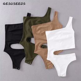 White outfit jumpsuit women off one shoulder sexy bodycon bodysuit body suit for women green nude tops streetwear 210728