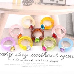 10PCS 2021 Transparent Resin Acrylic Rhinestone Colourful Geometric Square Round Rings Set for Women Jewelry Party Gifts