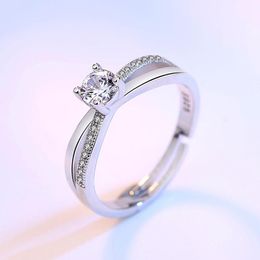 Wedding Rings Korean Zircon Ring Women Silver Plated Trendy Intersect For Jewelry Resizable Bridal Proposal CF2
