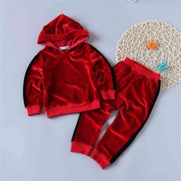 Clothes Girl Autumn Spring Warm Long Sleeve Gold Velvet Hoodie+Pants Sports 2Pcs Suits Kids Boys Clothing 210528