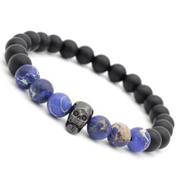 Men Bracelet Skull Micro-inlaid Zircon Beaded Bracelets Natural Matte Obsidian Fashion Jewelry