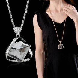 Pendant Necklaces Vintage Style Big Crystal Triangle Long Necklace For Women 2021 Fashion Kpop Geometry Antique Jewellery