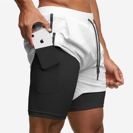Double deck Shorts Men Summer 2 in 1 Running gym Fitness Workout Quick dry Short Male Beach Sweatpants 210716