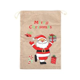 Santa Claus Sack Linen Drawstring Pocket Christmas Eve Apple Bag Creative Sacks Xmas Party Decoration 38x50cm