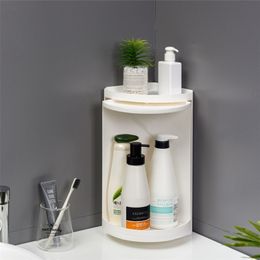 Bathroom Corner Storage Shelves 360 Degree Rotating Wall Shelf Free Punching Shower Rack Waterproof Kitchen Cabinet Organizer 211112