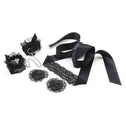 Nxy Sex Adult Toy Toys Kits Handcuffs with Blindfold and Nipple Stickers Bdsm Bondage Set under Bed Erotic for Women Couple 1225