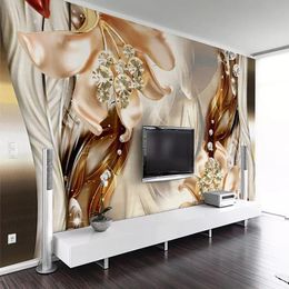 Custom Size Wall Modern Dream 3D Embossed Jewellery Flower Mural Wallpapers Living Room TV Sofa Home Decor Painting