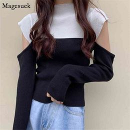 Korean Autumn Jumper Sweaters For Women Off The Shoulder Turtleneck Knitted Vintage Pullover 12207 210512
