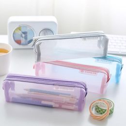 Pencil Bags Transparent Mesh Case Cute Student Large Capacity