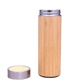 Thermos Stainless Steel Water Bottle Bamboo Shell Tea Infuser Travel Mug Insulated Cup 210423