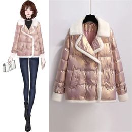 Winter Thick Warm Coat Plus Size Women Clothing Fur Collar Patchwork Down Cotton Padded Jacket Female Elegant Short Parkas 211011