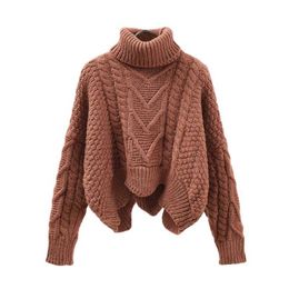 Thickened Sweater Women Autumn Winter Tops Korean Style Loose Twist Knitted Short Design Pullover Turtleneck Black Brown Female X0721