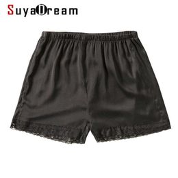 SuyaDream Woman Silk Shorts Black 100%Natural Silk Lace Shorts Summer 210611