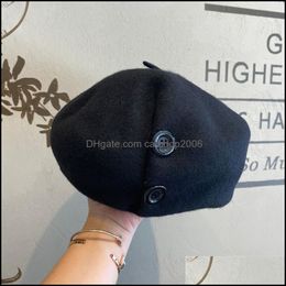 Berets Caps Hats, Scarves & Gloves Aessoriesberets Winter Beret Hats For Women Wool Button Solid Colour Fashion Female Beanies Girl Autumn Wa