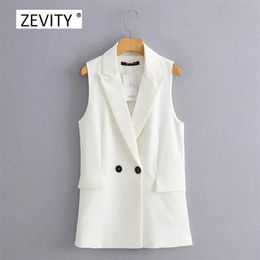 Women simply sleeveless double breasted vest jacket office ladies wear casual suit waistCoat pockets outwear tops CT514 210819