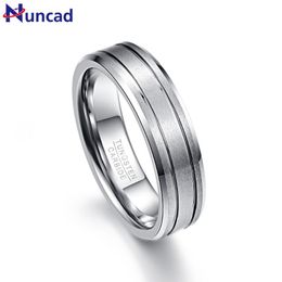 Wedding Rings Nuncad Men's 6mm Two Grooves Matte Finish Bevelled Edge Tungsten Bands Size 7 To 12