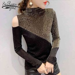 Leopard Stitching Long-sleeve Tops shirt Casual Fashion Women's shirt Half - turtleneck Pullover Ladies' Collage Tops 7293 50 210417