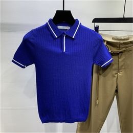 Men's ice silk half-sleeved summer round neck embroidery Korean knitted short-sleeved T-shirt 210420