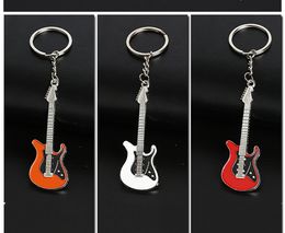 New fashion Guitar Keychains Metal 6 colour Keychain Cute Musical Car Key Ring Silver Colour pendant For Man Women Party Gift