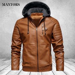 Men Leather Jackets Hooded Casual Warm Thick Fleece Bomber Jacket Mens Military Jackets Autumn Jacket Windbreaker Coat Male 211110