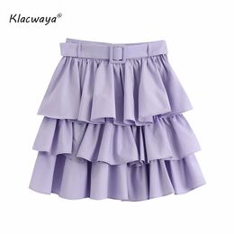 Women Chic Stylish Ruffled Mini Skirt Vintage Vestidos Waist Side Zipper With Belt Slim Female Skirts Casual Mujer 210521