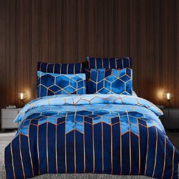 Plaid Geometric Gilt Duvet Cover Set Nordic 240x220 King Bedding Sets Quilt Queen Size Polyester