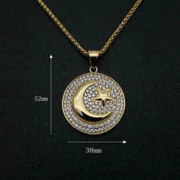 gold moon pendant NZ - Hip Hop Hiphop Jewelry Titanium Steel Gold Plated Muslim Star Moon War Flag Pendant Necklace 956 T2