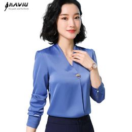 Professional Temperament Shirt Women Retro Spring Long Sleeve V neck Chiffon Blouses Office Ladies Casual Work Tops 210604