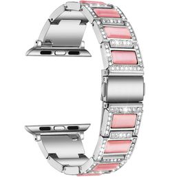 Jewellery Diamond Metal Strap For Apple Watch bands 44mm 42mm 40mm 38mm Resin Bracelet Women Watchband iwatch Series 6 5 4 SE Wristbands Smart Accessories