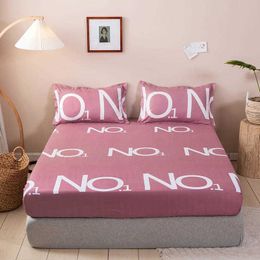 Bonenjoy 1 pc Fitted Sheet With Elastic Twin Full Queen King juego de sabanas Bedsheet Letter Pattern Sheets On Rubber Band 210626