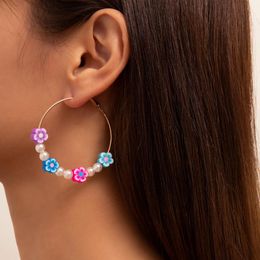 Hoop & Huggie Boho Colorful Flower Butterfly Earrings For Women Large Circle Fashion Big Round Earring Trendy Jewelry