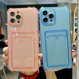 Transparent with Card Bag Protective Cases For iphone 15 14 13 12 11 Pro X XS MAX XR 8/7 Plus Shockproof Clear Phone Case Back Cover 400pcs