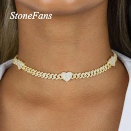 Stonefans Hip Hop Chain Cuban Link Heart Necklace Jewellery for Women Bling Miami Iced Out Chain Necklace Love Choker Jewellery X0509