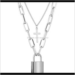 Pendant Necklaces Punk Cross Lock Double Layer Chains Necklace Pendants Fashion Women Hip Hop Jewellery Will And Sandy Gift Ux2Wh B3Ifj