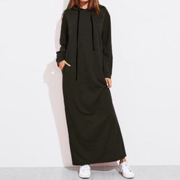 Spring Women's Casual Sweatshirt Long-sleeved Dress Woman Hooded Collar Pocket Simple Female Vesdies 210428