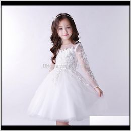 Dresses Baby Clothing Baby Maternity Drop Delivery 2021 Kids Princess Wedding Dress Beaded Appliqued Long Sleeve Back Strap Solid Mesh Lace E