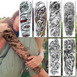 10PCS Full Arm Fashion Tattoos Sticker Realistic Evil Eyes Temporary For Women MenSleeve Fake Death Skull Rose Paste
