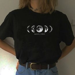 Moon Child Graphic Tee 100% Cotton O Neck Cool Grunge Black T-Shirt Harajuku Hipster Street Style Gothic Dark Women T-Shirt 210518