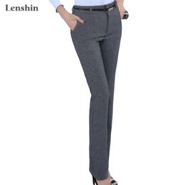 Lenshin Plus Size Formal Adjustable Pants for Women Office Lady Style Work Wear Straight Belt Loop Trousers Business Design 211115