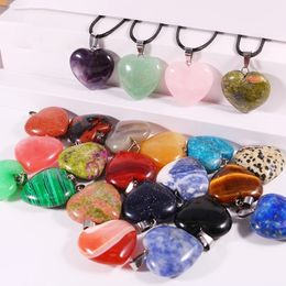 Fashion Heart Rose Quartz Crystal Opalite Unakite Agate Pendant Reiki Healing Crystal Chakra Pendants Necklace For Women Jewelry Wholesale