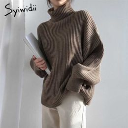 Syiwidii Turtleneck Woman Sweaters Autumn Winter Fashion Black Pullovers Long Sleeve Knitted Korean Tops Loose Jumpers 211215