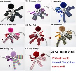 23 Colors PU 9pcs/Set Self Defense Keychain Set Woman Self-defense Keyring Alarm Pompom Hand Sanitizer Wrist Strap Lipstick Holder Keychains Bottle Opener EDC Tools