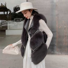 Women's Real Fur Vest Genuine Gilet Fashion Winter Warm Waistcoat Autumn Outerwear S7928 211220