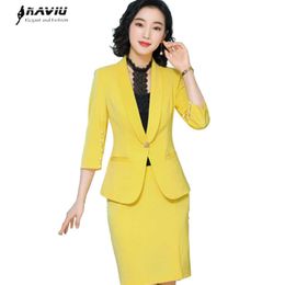 Women Summer Suit Fashion Professional Half Sleeve Slim Blazer and Skirt Office Ladies Formal Work Wear 210604