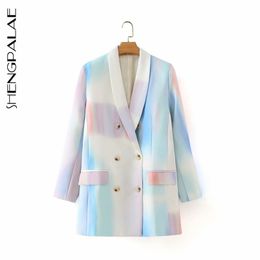 Fashion Spring Women Blazers And Jackets Work Office Lady Suit Slim Business Tie Dye Double Breasted Coat ZA5833 210427