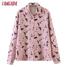 Women Oversized Print Pink Blouse Long Sleeve Chic Female Casual Loose Shirt Blusas Femininas SL609 210416