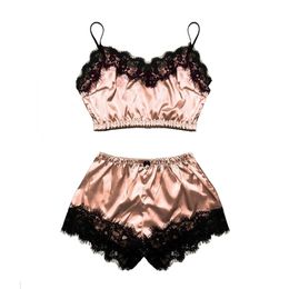 Summer Women Sexy Silk Pajams Customized Production Of Lace Sexy Underwear Set Simulation Home Wear 211202
