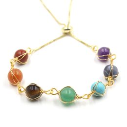 Healing Crystal Stone Chakra Bracelets Adjustable 14K Gold Plated Bracelets Jewelry for Women Girls Ladies